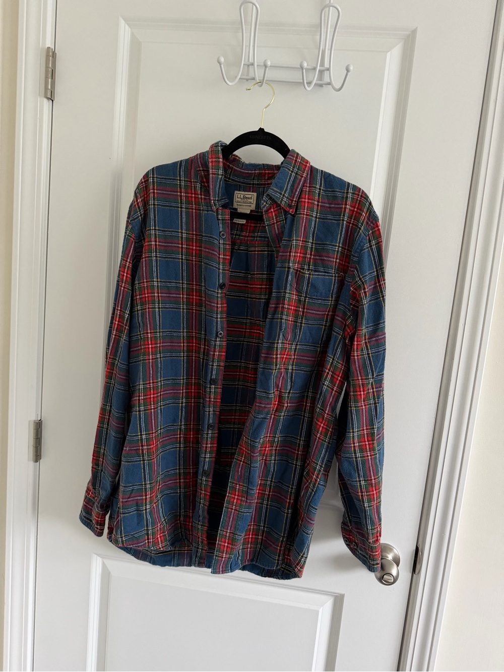 L.L. Bean Men's Blue and Red Plaid Button-Down Shirt